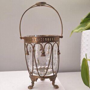 Vintage Ornate Brass Candle Holder / makeup Brush holder pen cup